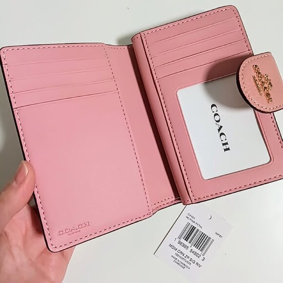 Coach Medium Corner Zip Wallet With Signature Rivets Pink Petal - Picture 4 of 6